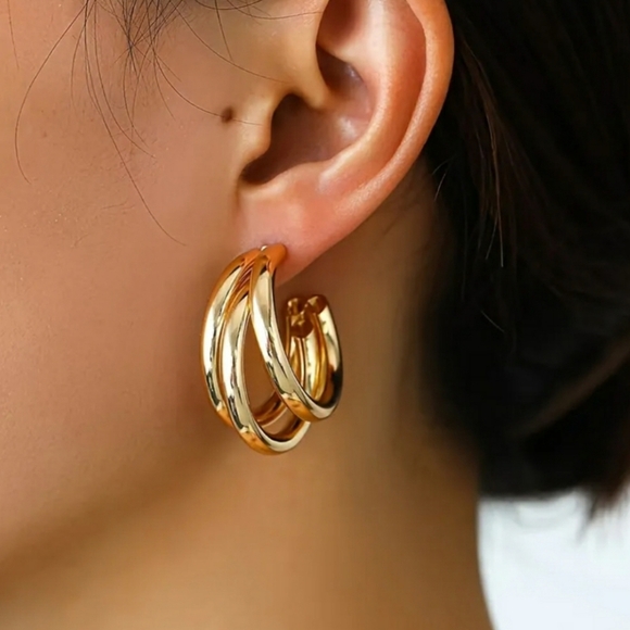 Jewelry - Triple Layer Gold Hoop Earrings